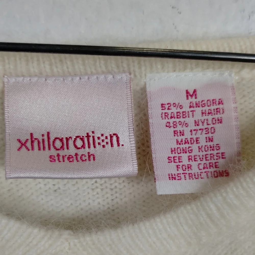 VTG Xhilaration Stretch Sweater Cream Fuzzy Rabbit Hair Y2K 90's Casual - Picture 2 of 9